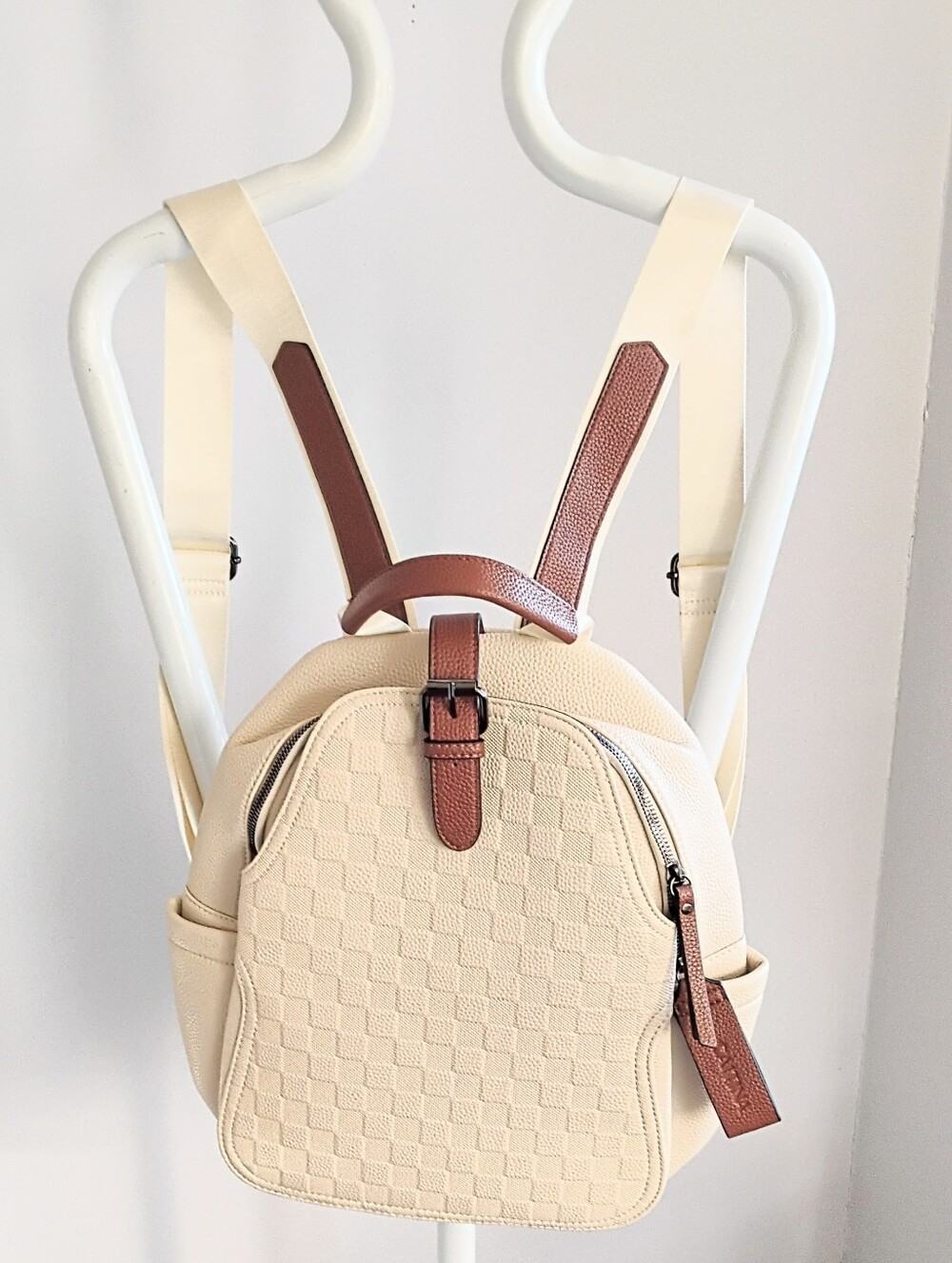 New Caitina Backpack Purse Checkered Pattern Travel Bag